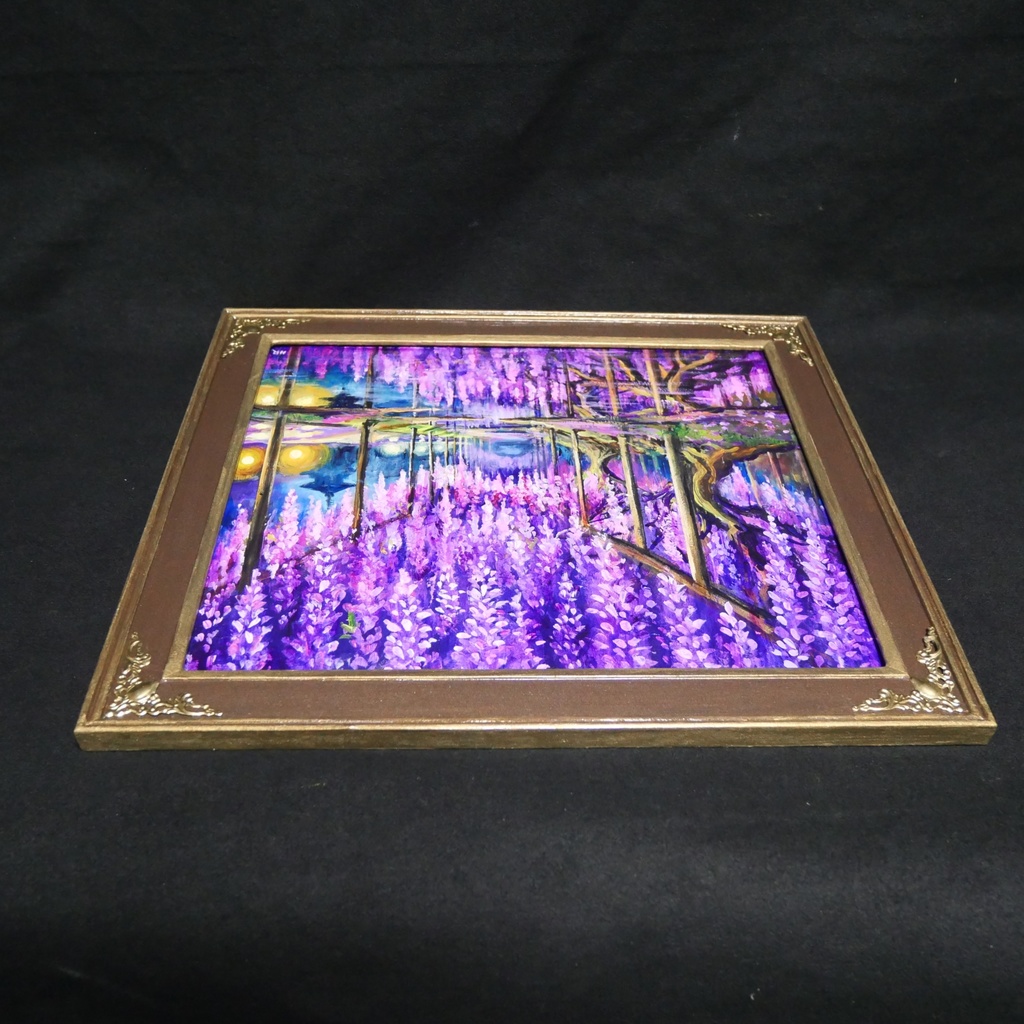 藤の花の油絵【紫光のカーテン】白毫寺 九尺ふじ 原画 一点物 インテリア 風景画 額縁対応可