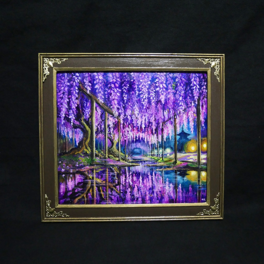 藤の花の油絵【紫光のカーテン】白毫寺 九尺ふじ 原画 一点物 インテリア 風景画 額縁対応可