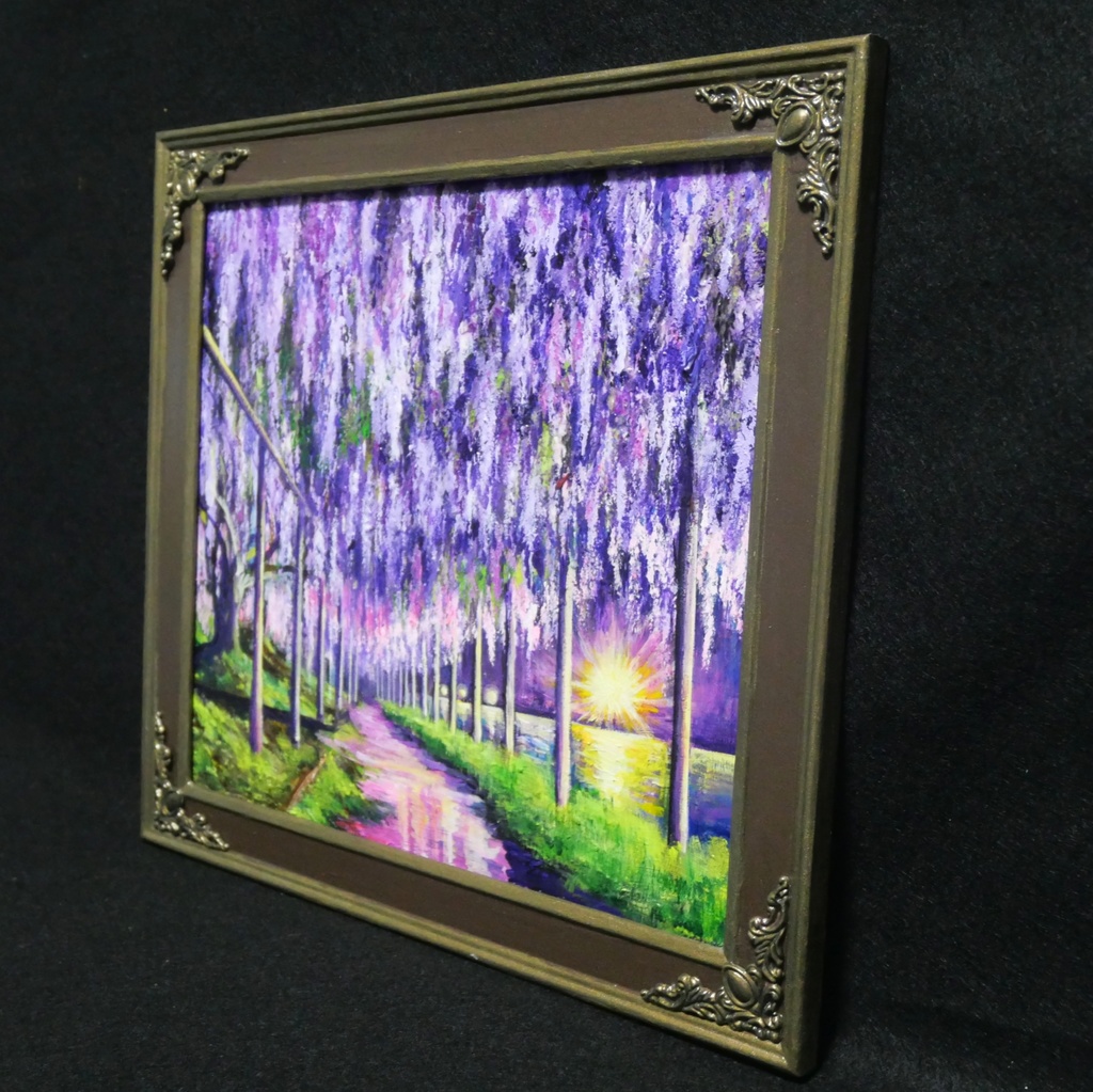 藤の花の油絵【紫光のカーテン】白毫寺 九尺ふじ 原画 一点物 インテリア 風景画 額縁対応可