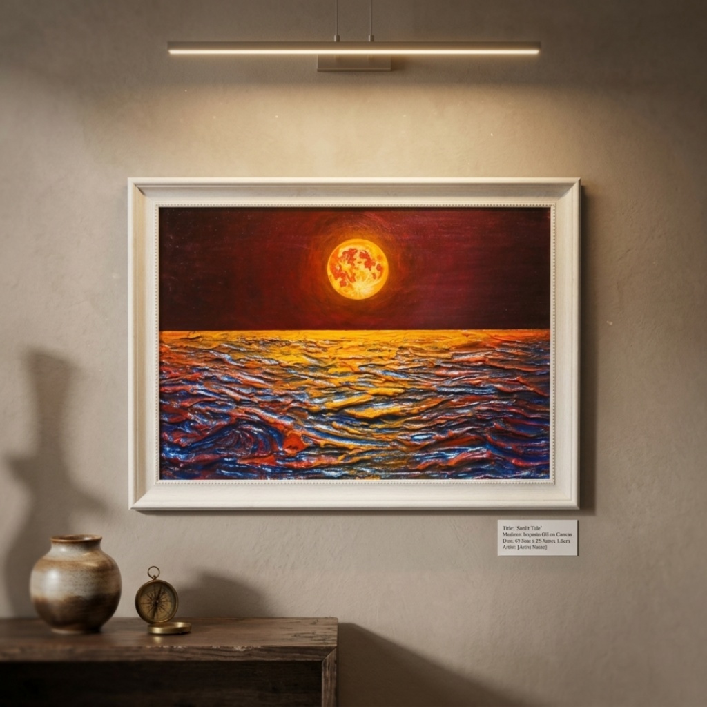 【真作】油絵「豊穣のルナ・オーシャン」 月夜の海 壁掛け インテリア 絵画