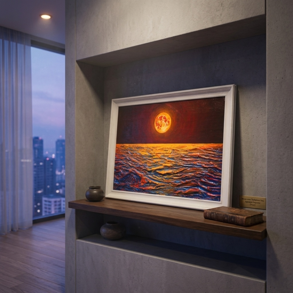 【真作】油絵「豊穣のルナ・オーシャン」 月夜の海 壁掛け インテリア 絵画