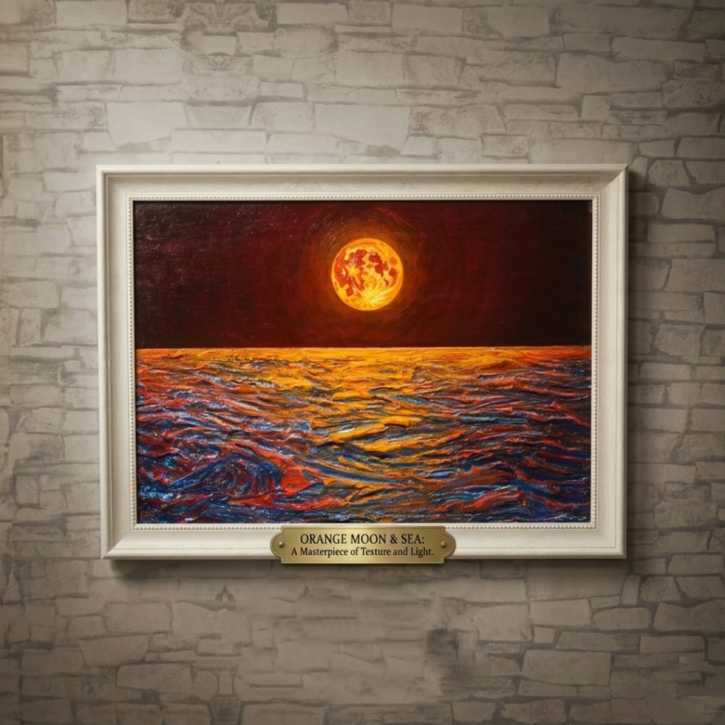 【真作】油絵「豊穣のルナ・オーシャン」 月夜の海 壁掛け インテリア 絵画