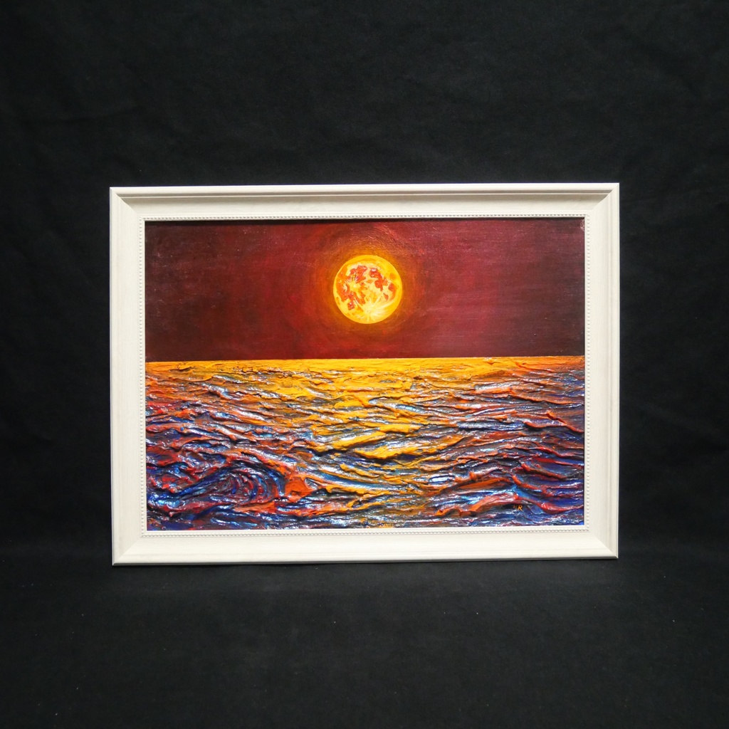 【真作】油絵「豊穣のルナ・オーシャン」 月夜の海 壁掛け インテリア 絵画