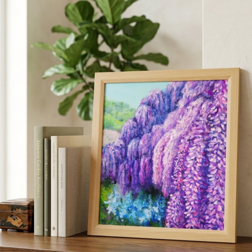 【原画】藤の花咲く春の風景「悠久の紫」 油絵/風景画/癒し/インテリア