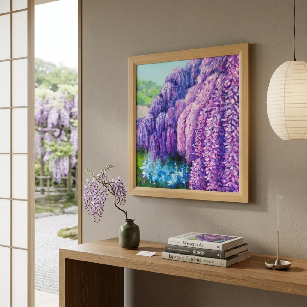 【原画】藤の花咲く春の風景「悠久の紫」 油絵/風景画/癒し/インテリア