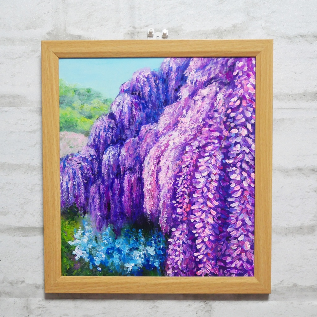 【原画】藤の花咲く春の風景「悠久の紫」 油絵/風景画/癒し/インテリア