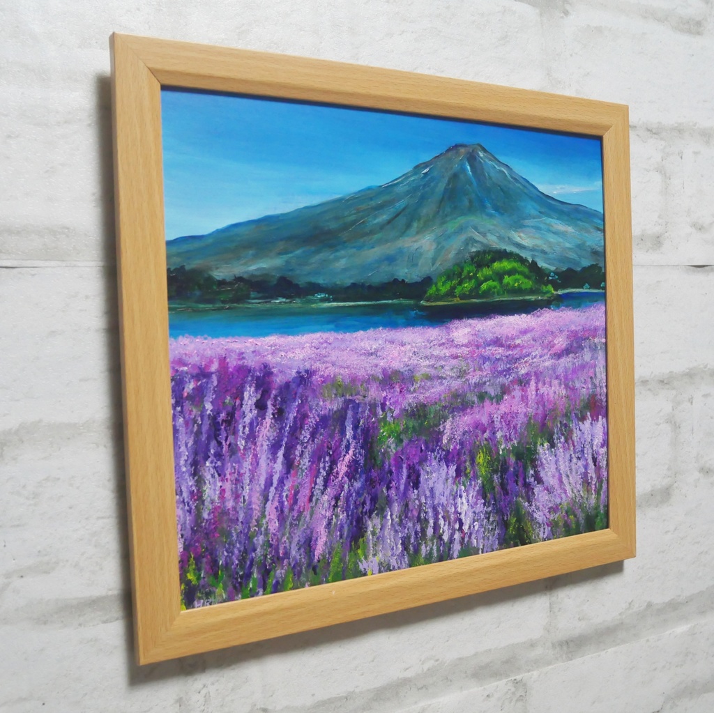 【原画】薫風に揺れるラベンダーと富士山|初夏の訪れ|幸福を呼ぶ紫の絵画