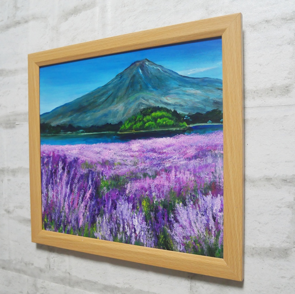 【原画】薫風に揺れるラベンダーと富士山|初夏の訪れ|幸福を呼ぶ紫の絵画
