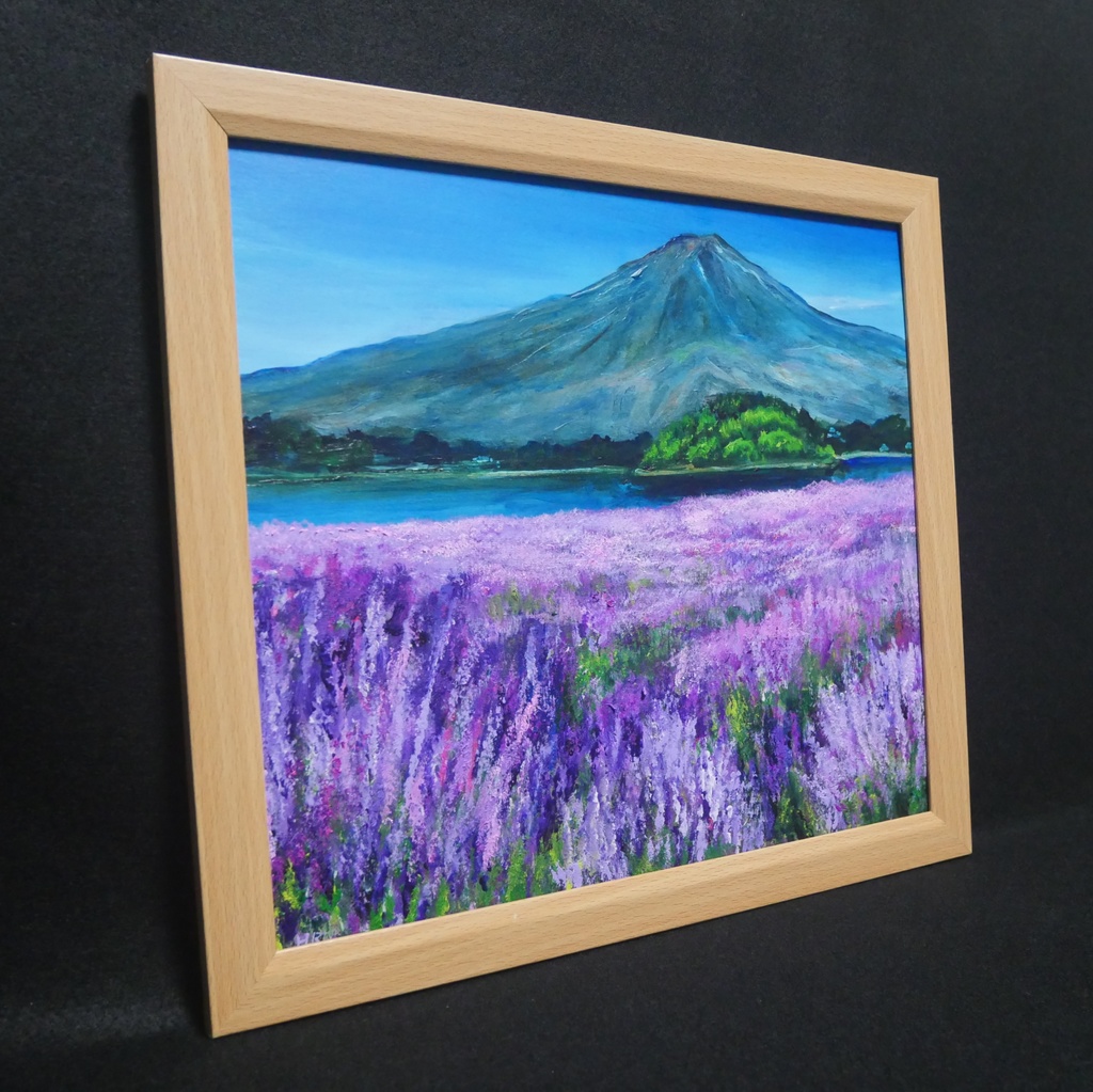 【原画】薫風に揺れるラベンダーと富士山|初夏の訪れ|幸福を呼ぶ紫の絵画