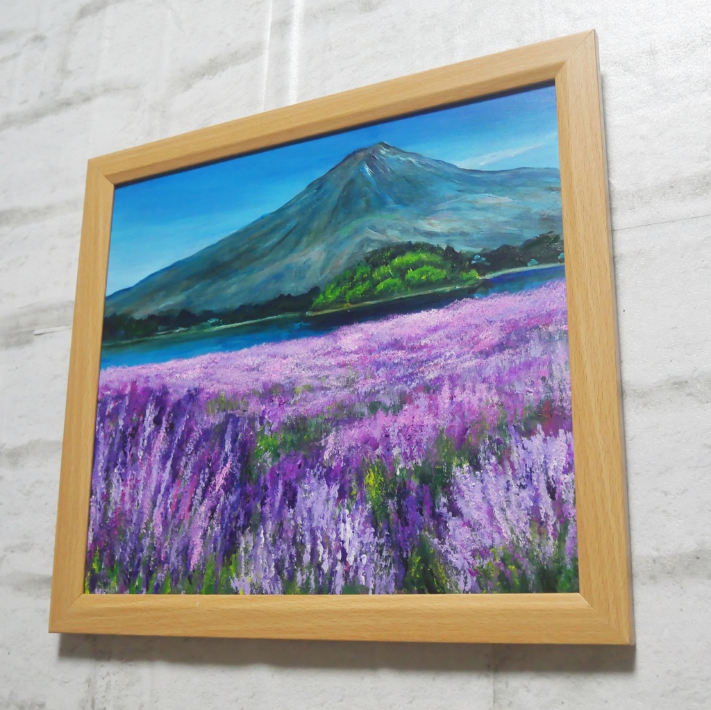 【原画】薫風に揺れるラベンダーと富士山|初夏の訪れ|幸福を呼ぶ紫の絵画