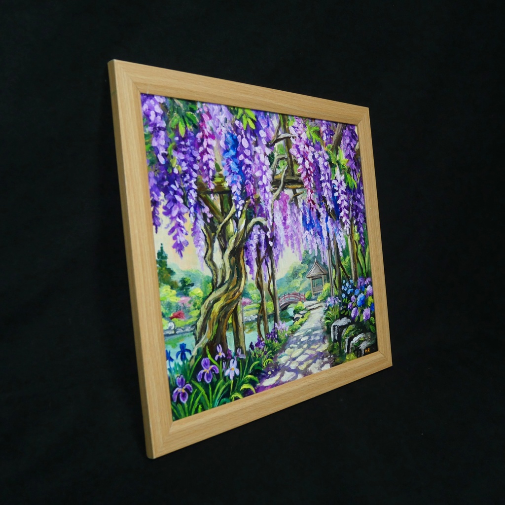【一点物】「光降る藤の庭 ~初夏の風と紫陽花に癒されて~ 油絵 原画」(額装込)母の日ギフト