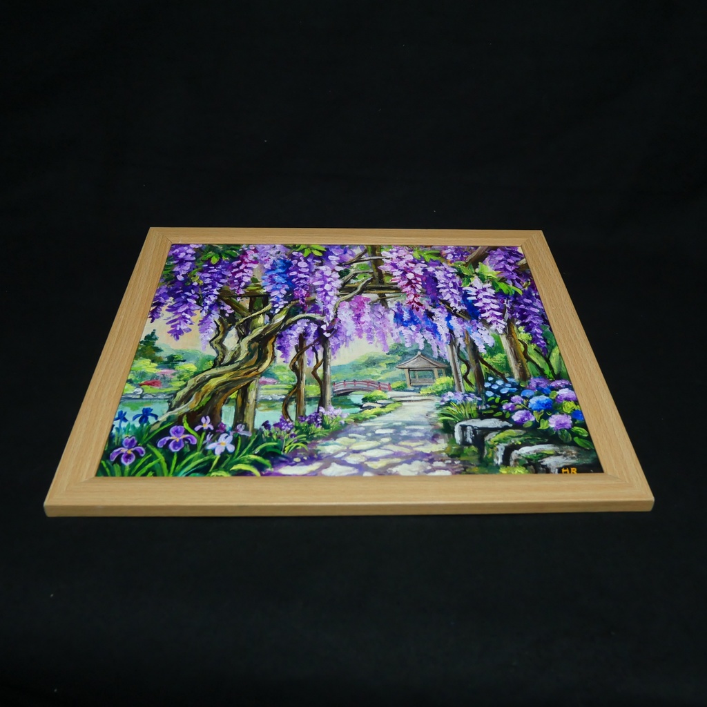 【一点物】「光降る藤の庭 ~初夏の風と紫陽花に癒されて~ 油絵 原画」(額装込)母の日ギフト