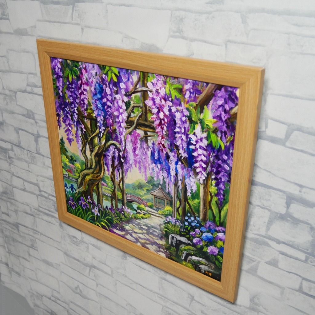 【一点物】「光降る藤の庭 ~初夏の風と紫陽花に癒されて~ 油絵 原画」(額装込)母の日ギフト