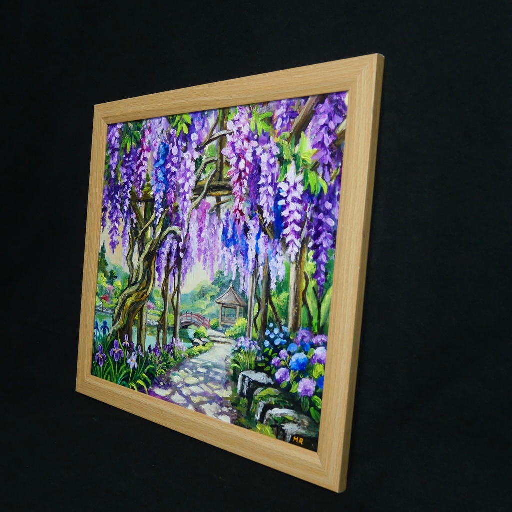 【一点物】「光降る藤の庭 ~初夏の風と紫陽花に癒されて~ 油絵 原画」(額装込)母の日ギフト