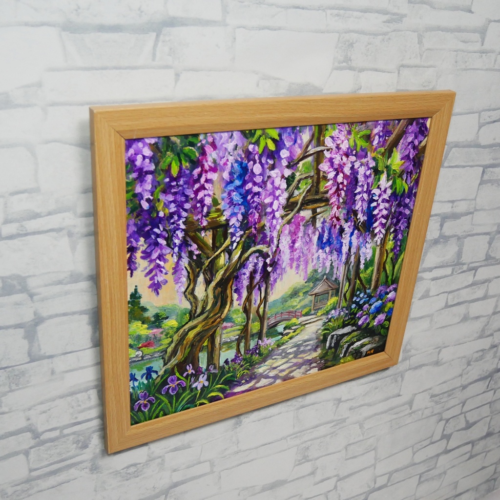 【一点物】「光降る藤の庭 ~初夏の風と紫陽花に癒されて~ 油絵 原画」(額装込)母の日ギフト