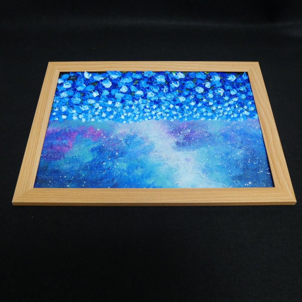 【一点物】油絵 原画【Eternal Blue —無限の青—】風景画 ネモフィラ 天の川 青い絵 額装込