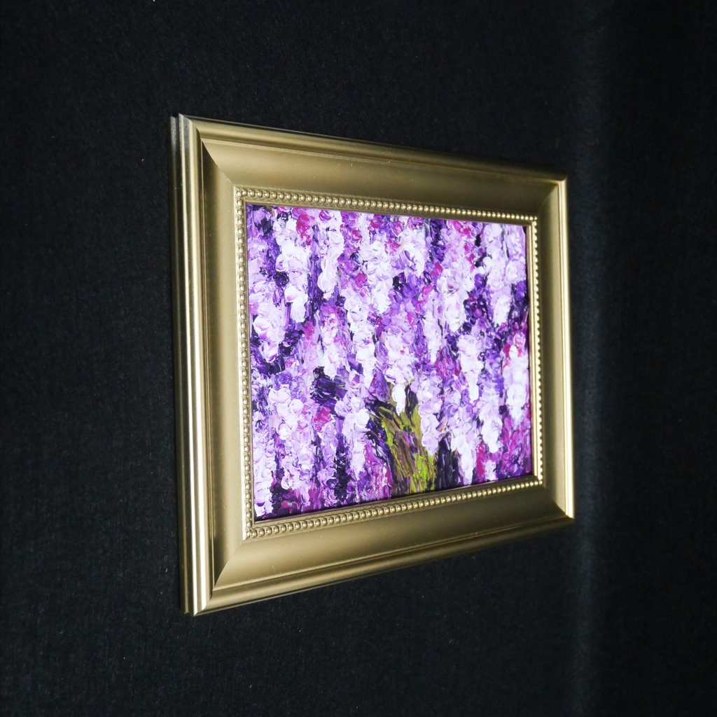 油絵 原画【藤の花】|春を彩る紫の情景|風景画 インテリア ミニ絵画