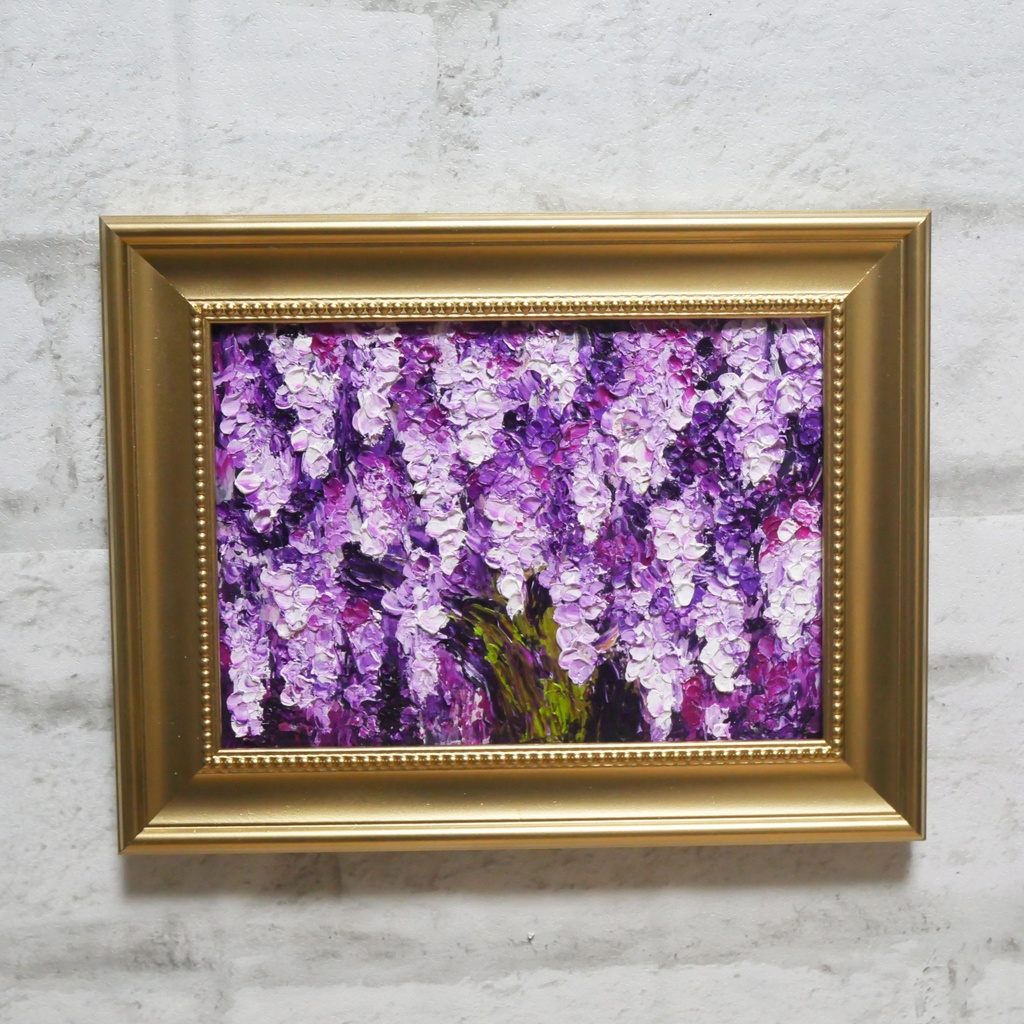 油絵 原画【藤の花】|春を彩る紫の情景|風景画 インテリア ミニ絵画