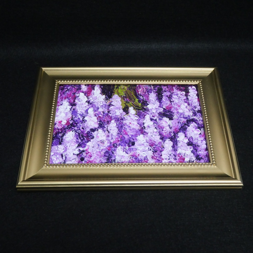 油絵 原画【藤の花】|春を彩る紫の情景|風景画 インテリア ミニ絵画