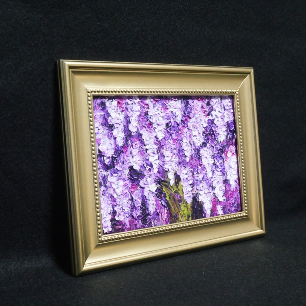 油絵 原画【藤の花】|春を彩る紫の情景|風景画 インテリア ミニ絵画