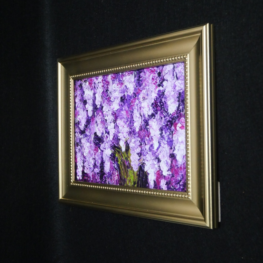 油絵 原画【藤の花】|春を彩る紫の情景|風景画 インテリア ミニ絵画