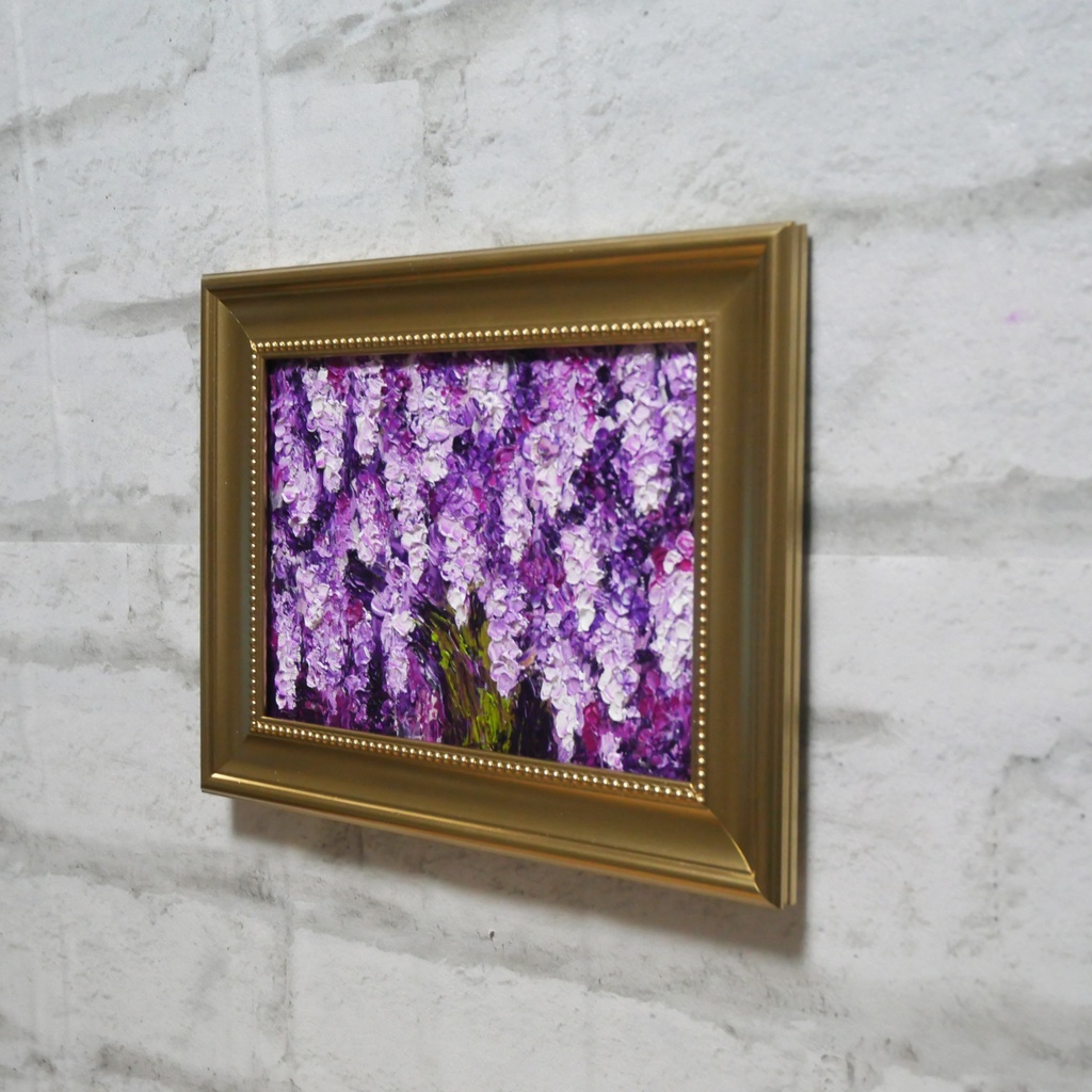 油絵 原画【藤の花】|春を彩る紫の情景|風景画 インテリア ミニ絵画