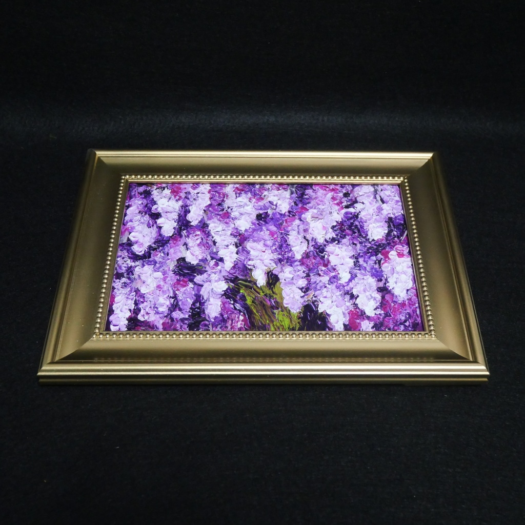 油絵 原画【藤の花】|春を彩る紫の情景|風景画 インテリア ミニ絵画
