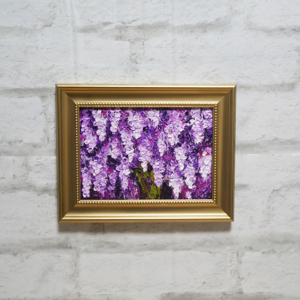 油絵 原画【藤の花】|春を彩る紫の情景|風景画 インテリア ミニ絵画