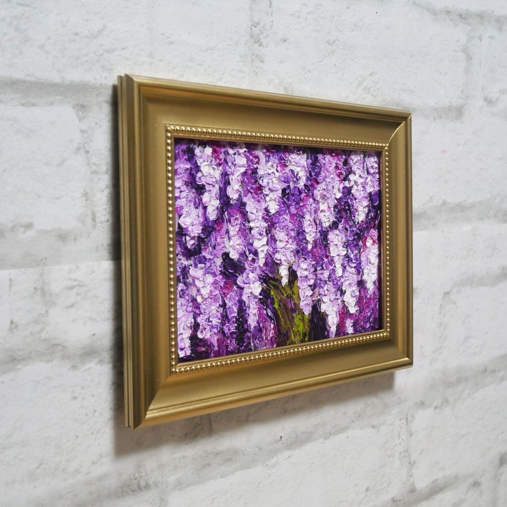 油絵 原画【藤の花】|春を彩る紫の情景|風景画 インテリア ミニ絵画