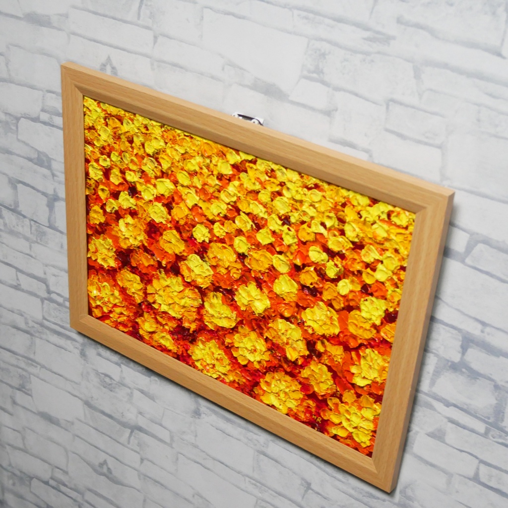 黄金の祝祭 - マリーゴールドの輝き|油絵 原画 A4一点物