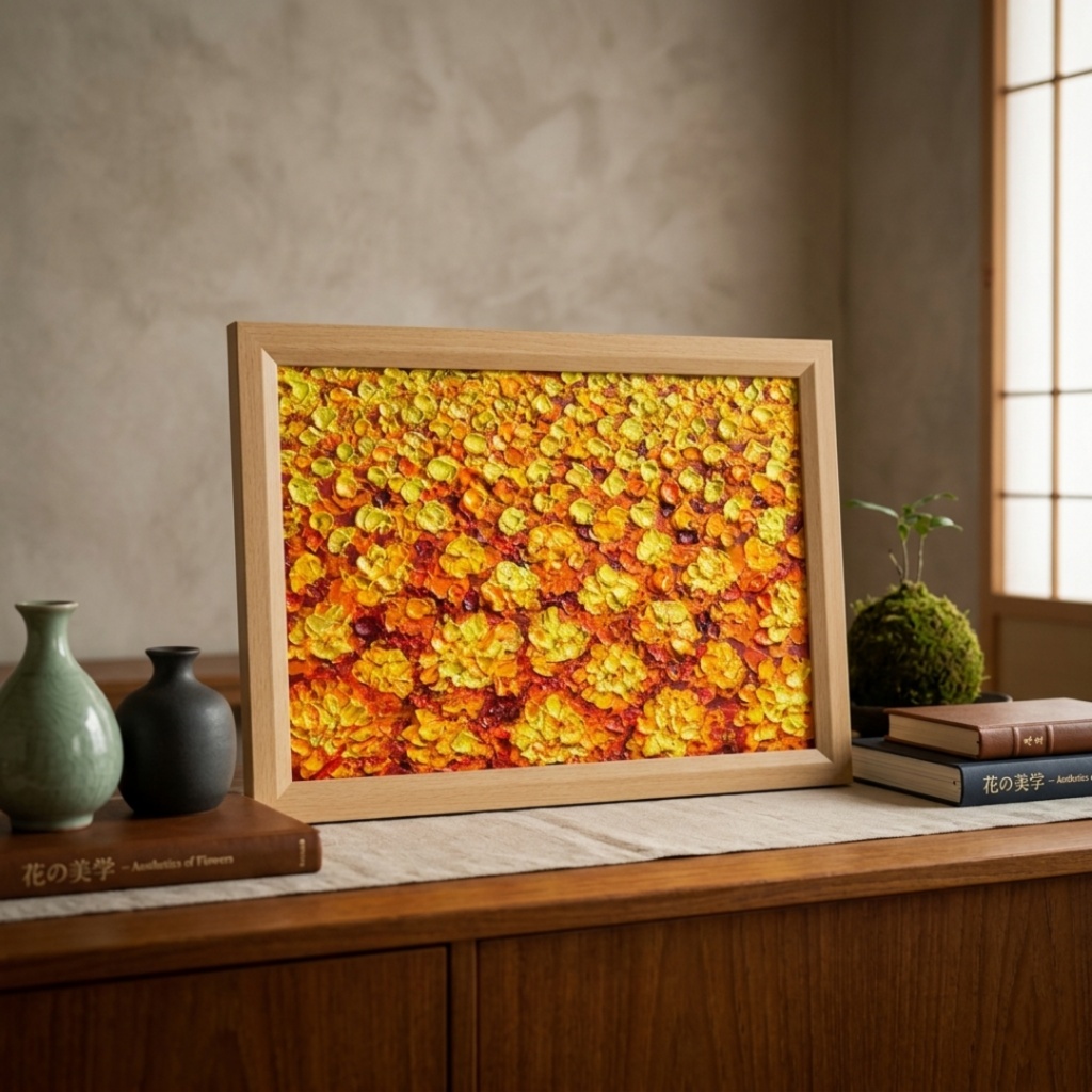黄金の祝祭 - マリーゴールドの輝き|油絵 原画 A4一点物