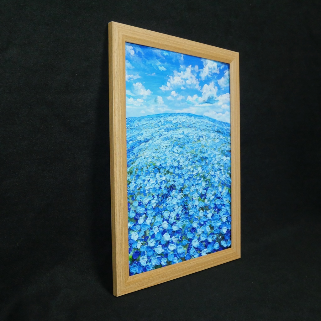 油絵 原画【青の楽園】ネモフィラ 春の風景画 絵画 インテリアアート 壁掛け