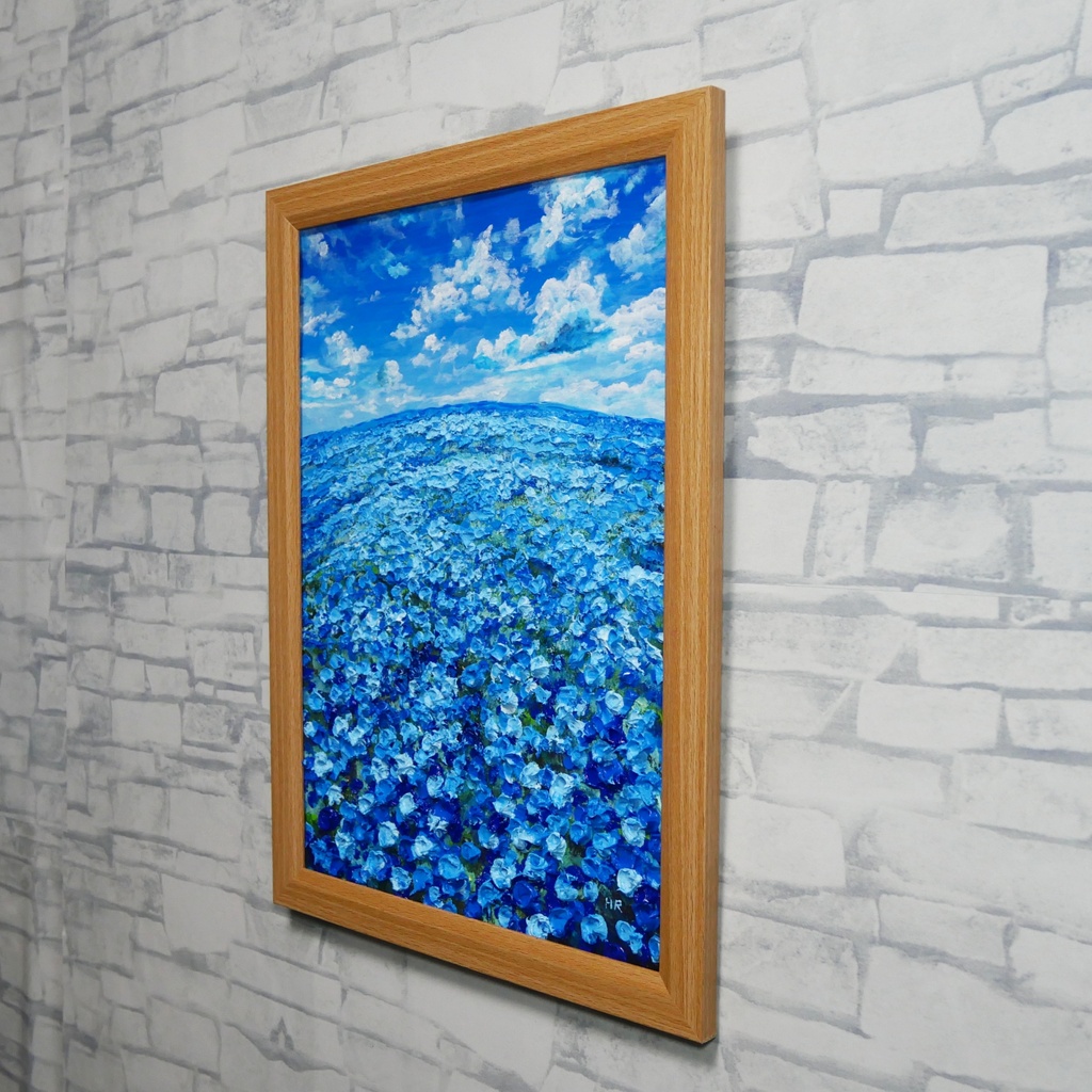 油絵 原画【青の楽園】ネモフィラ 春の風景画 絵画 インテリアアート 壁掛け