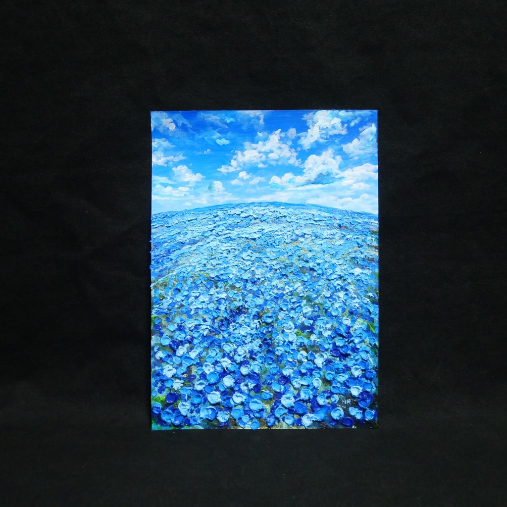 油絵 原画【青の楽園】ネモフィラ 春の風景画 絵画 インテリアアート 壁掛け