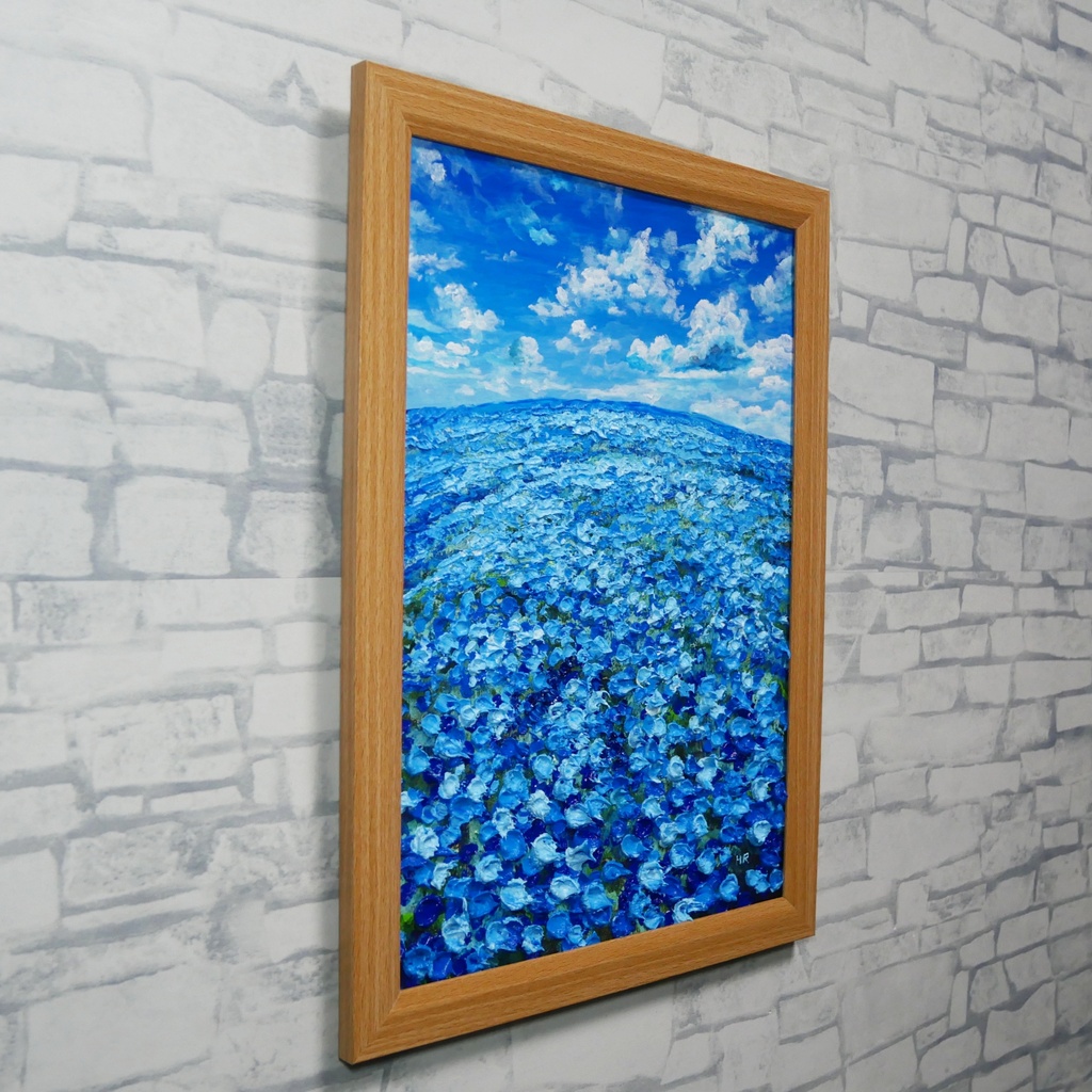 油絵 原画【青の楽園】ネモフィラ 春の風景画 絵画 インテリアアート 壁掛け