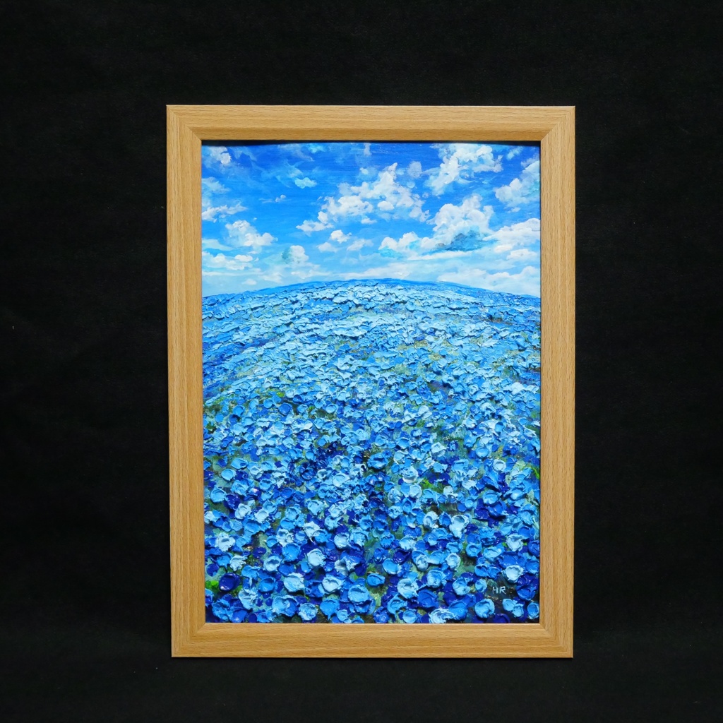 油絵 原画【青の楽園】ネモフィラ 春の風景画 絵画 インテリアアート 壁掛け