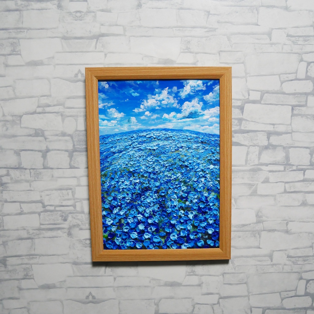 油絵 原画【青の楽園】ネモフィラ 春の風景画 絵画 インテリアアート 壁掛け