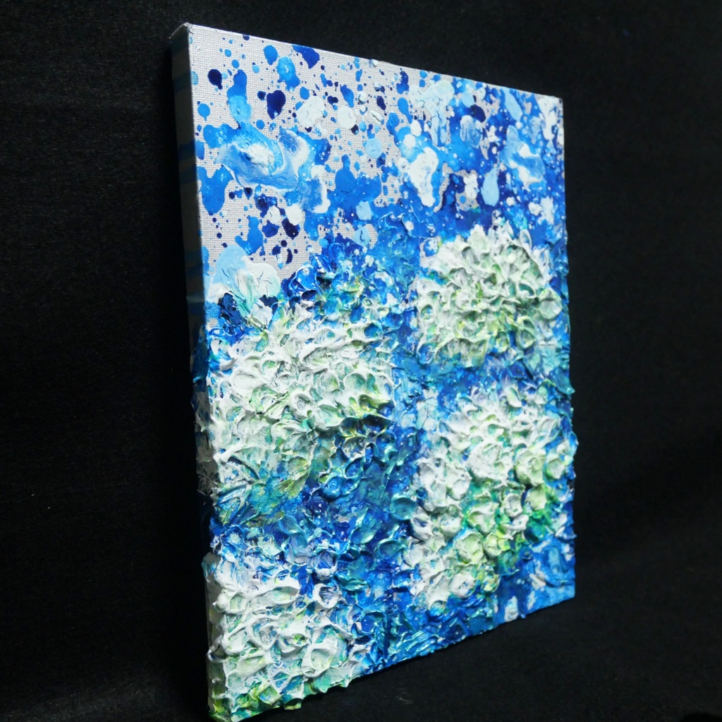 【初夏の雫】3Dテクスチャーアート / 紫陽花カラーのモダン油絵