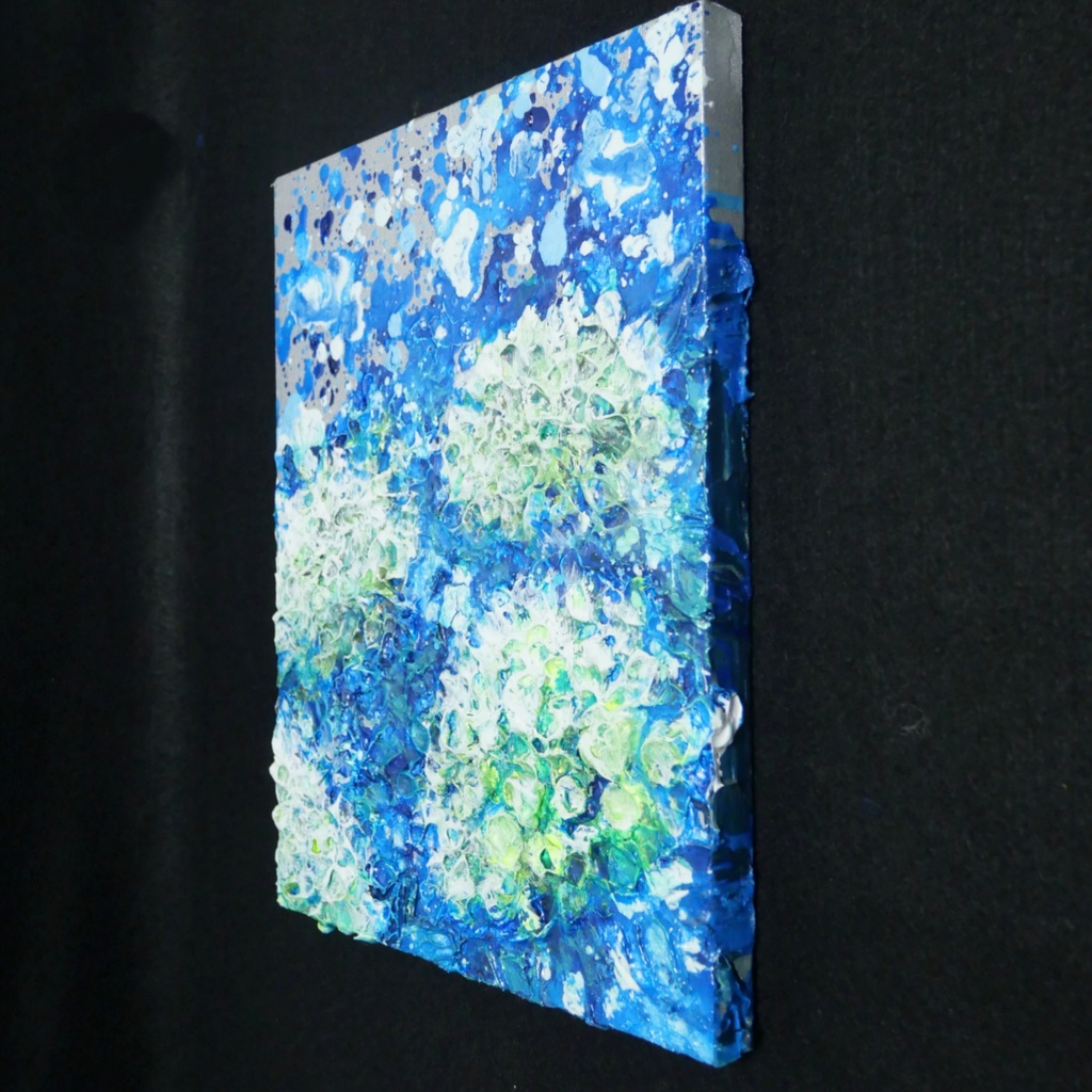 【初夏の雫】3Dテクスチャーアート / 紫陽花カラーのモダン油絵
