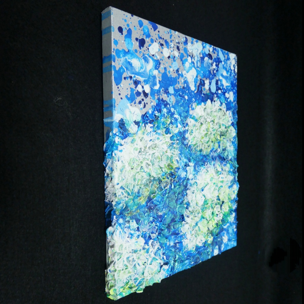 【初夏の雫】3Dテクスチャーアート / 紫陽花カラーのモダン油絵