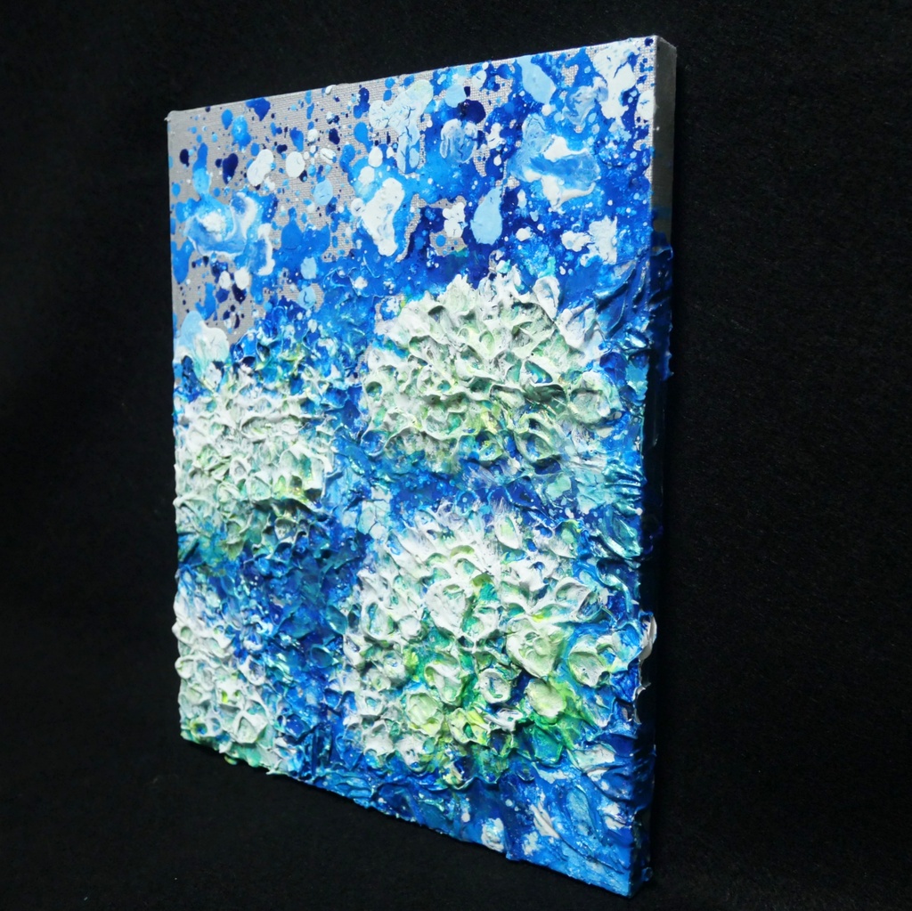 【初夏の雫】3Dテクスチャーアート / 紫陽花カラーのモダン油絵