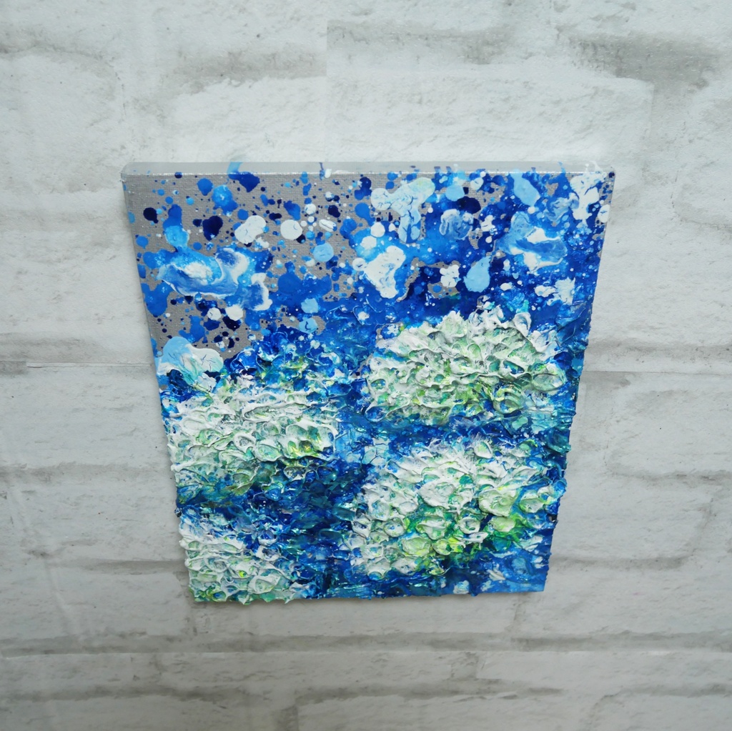 【初夏の雫】3Dテクスチャーアート / 紫陽花カラーのモダン油絵
