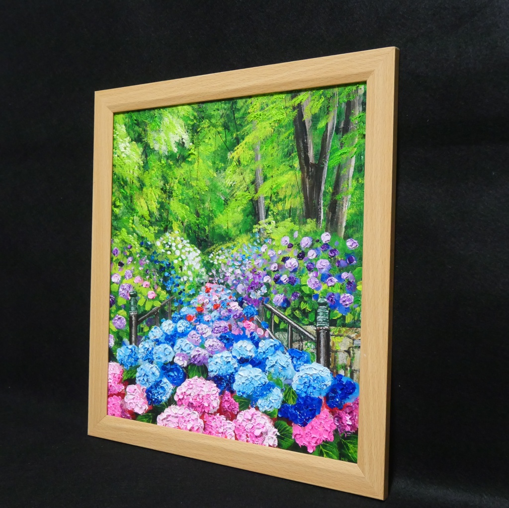 油絵【古都の万華鏡〜大和あじさい巡礼〜】油彩画 絵画 原画 初夏 梅雨 6月 風景画 花