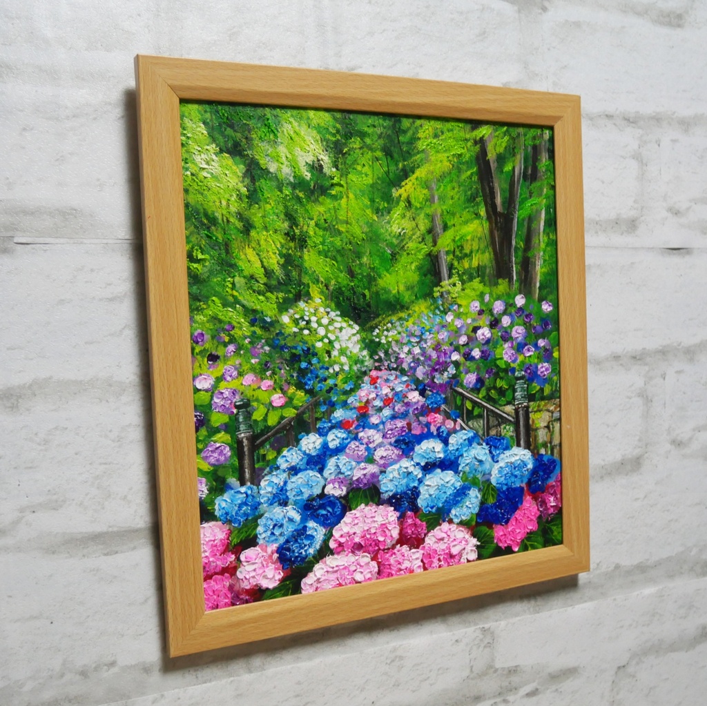 油絵【古都の万華鏡〜大和あじさい巡礼〜】油彩画 絵画 原画 初夏 梅雨 6月 風景画 花