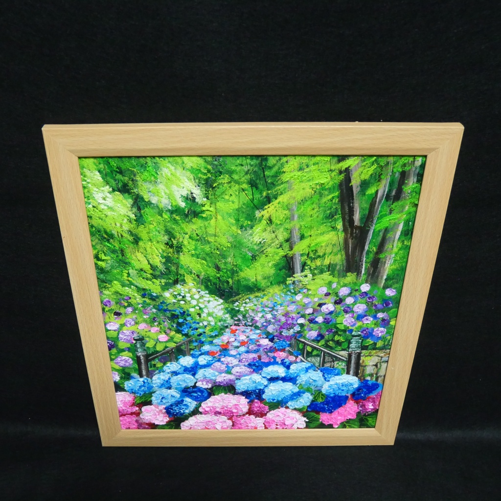 油絵【古都の万華鏡〜大和あじさい巡礼〜】油彩画 絵画 原画 初夏 梅雨 6月 風景画 花