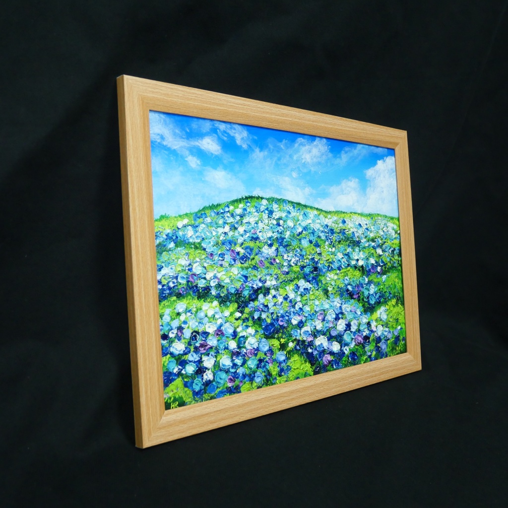 【原画】初夏の紫陽花の丘 油絵 絵画 インテリア 額縁付