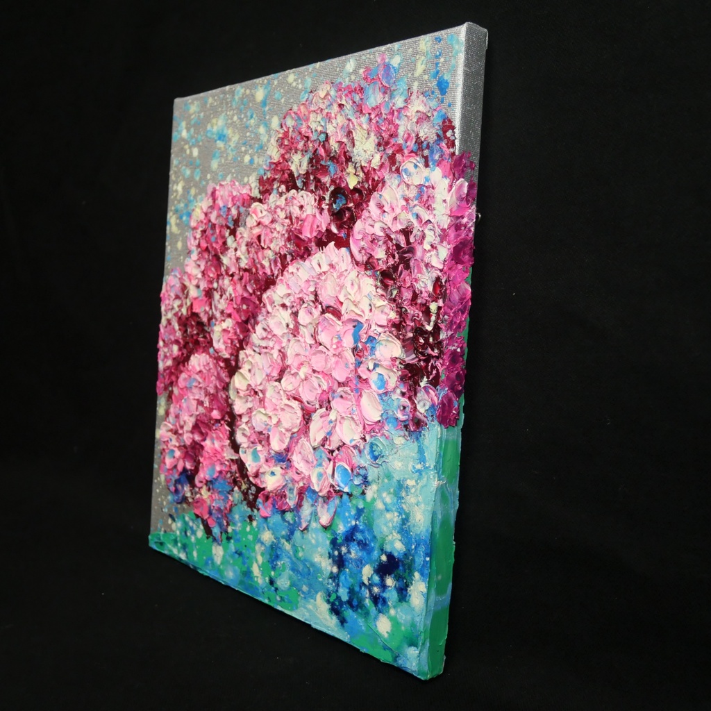 【原画】雨上がりのプレリュード / 紫陽花 油絵 絵画 インテリア アジサイ