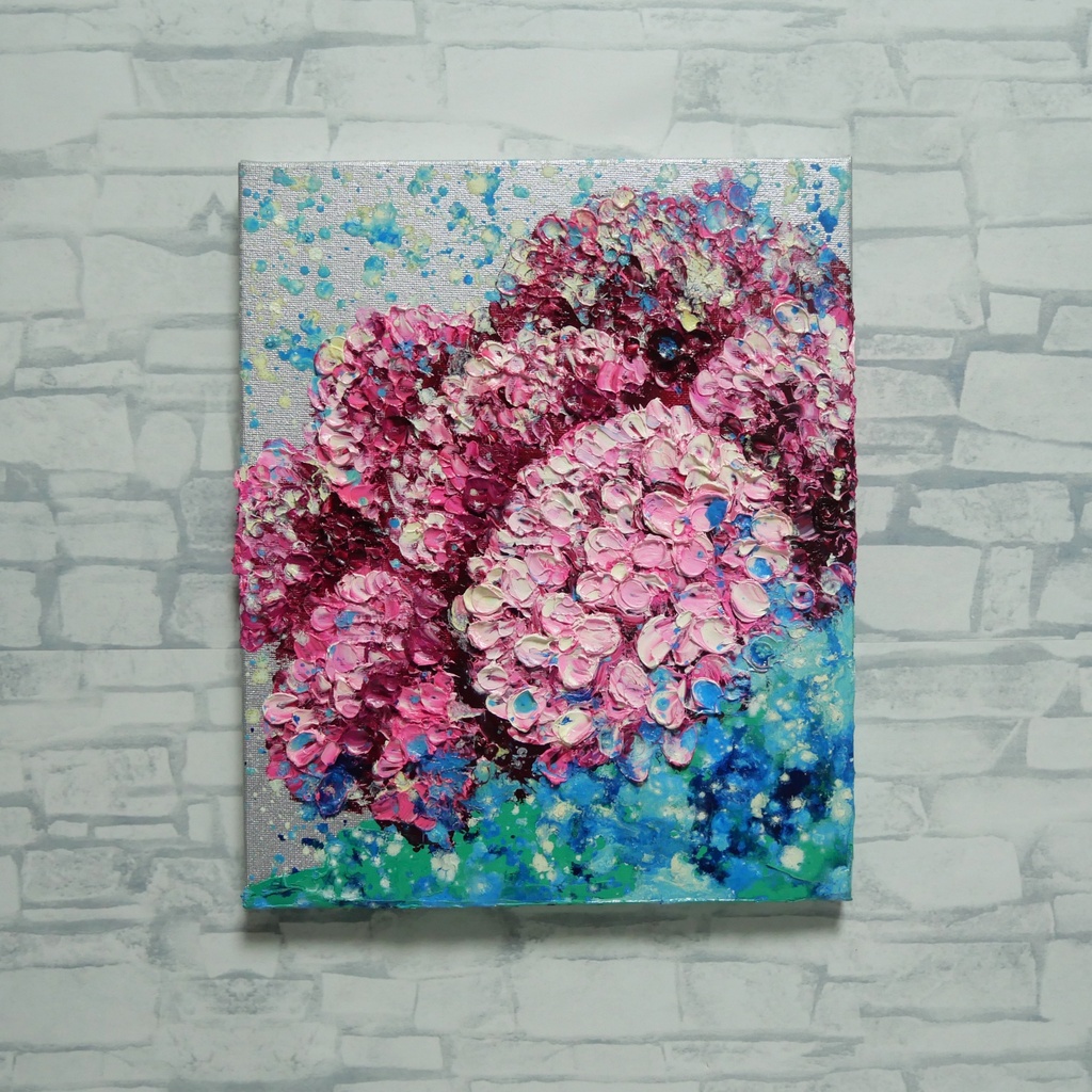 【原画】雨上がりのプレリュード / 紫陽花 油絵 絵画 インテリア アジサイ