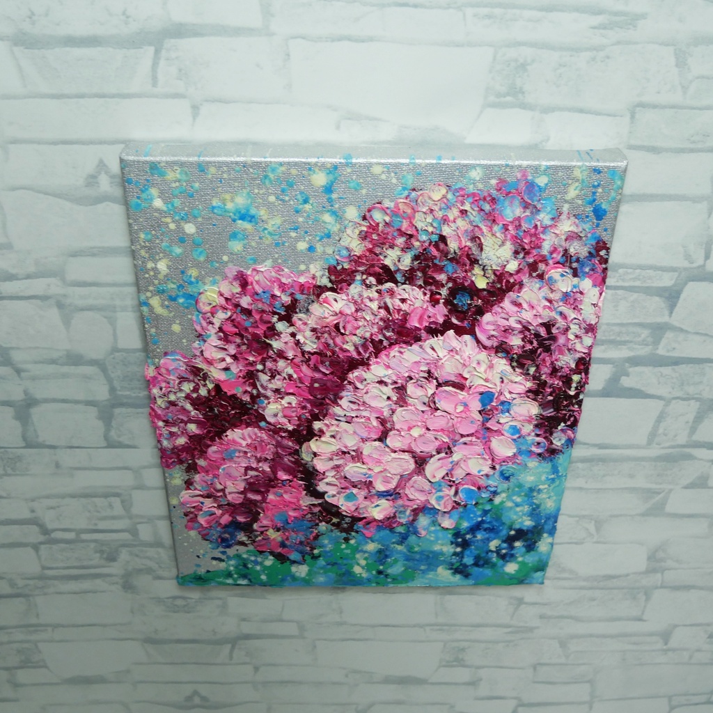 【原画】雨上がりのプレリュード / 紫陽花 油絵 絵画 インテリア アジサイ