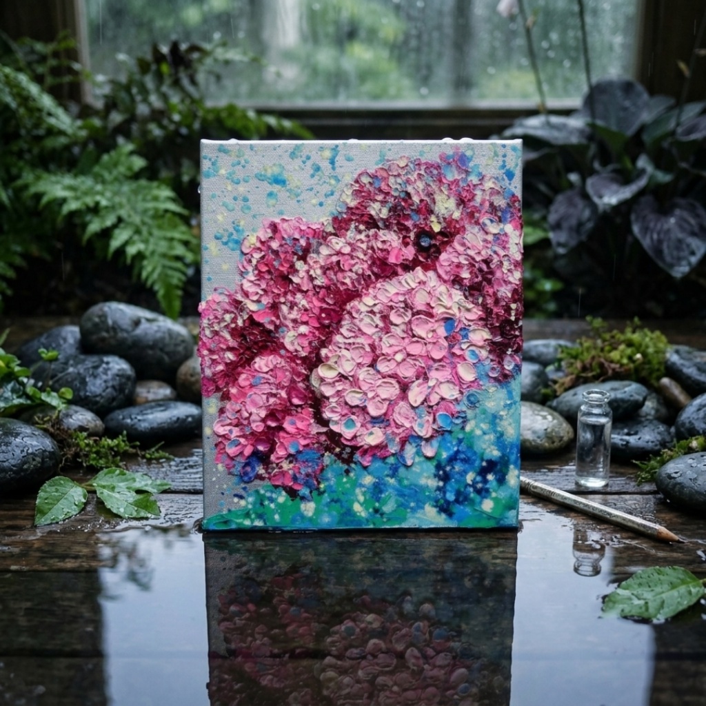 【原画】雨上がりのプレリュード / 紫陽花 油絵 絵画 インテリア アジサイ